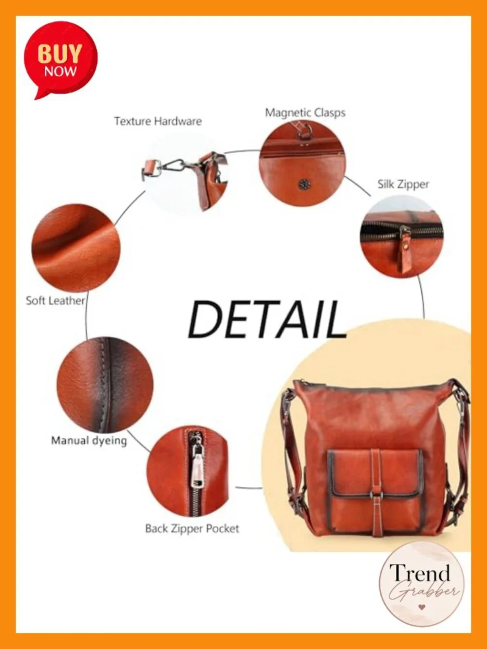 Genuine Leather 3-in-1 Hobo Bag Crossbody Backpack Purse Handbag
